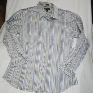 Banana Republic Slim Fit Blue, Brown, Tan Striped Dress Shirt, sz.16-16½, Large